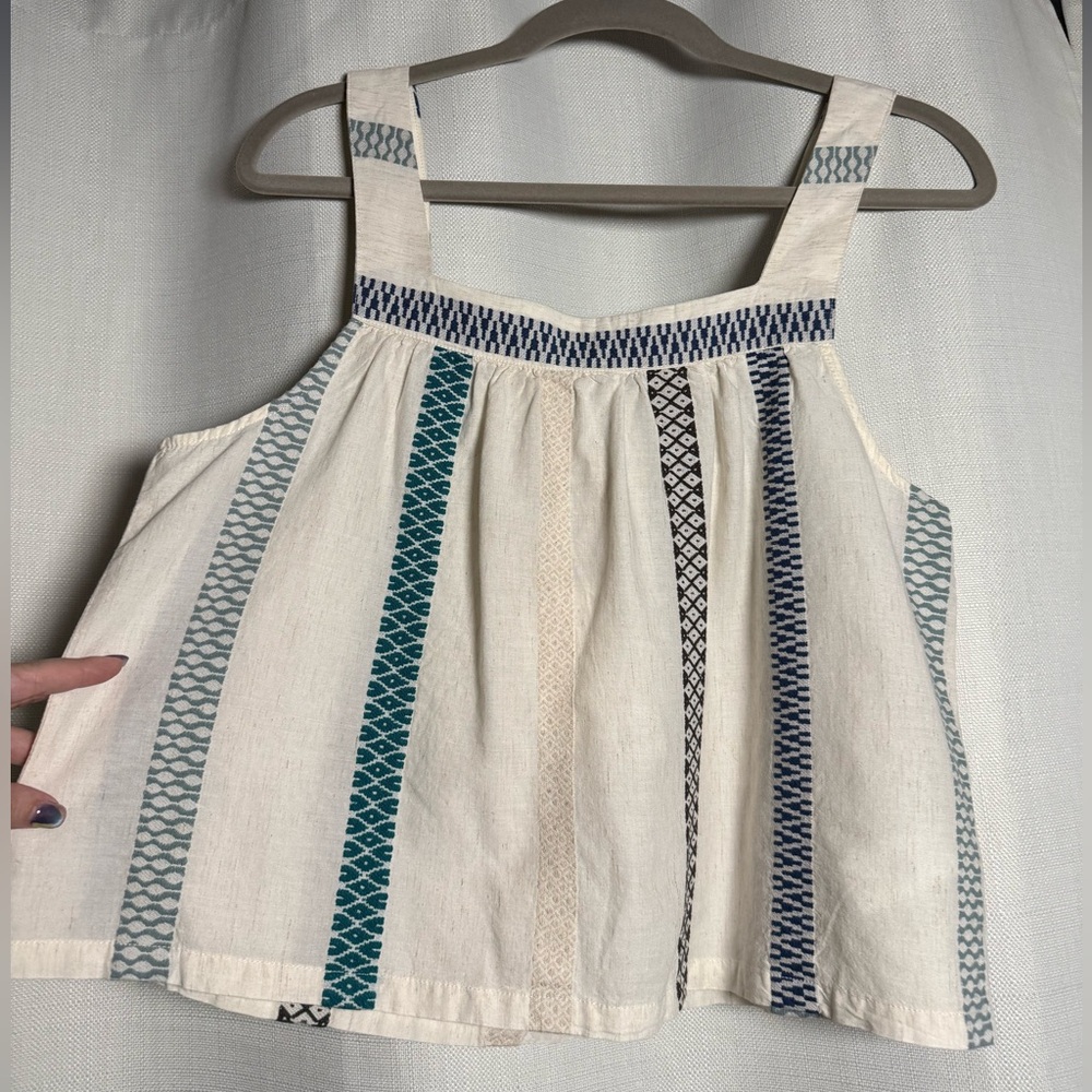 Splendid Collection Cream and Blue Elian Square Neck Tank Size Small - Picture 6 of 12